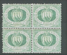 SAN MARINO 1894 CIFRA 5 C. ** MNH CENTRATISSIMA QUARTINA - Ungebraucht