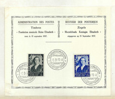 BELGIQUE 1937: Encart FDC Des Y&T 456-457 - ....-1951