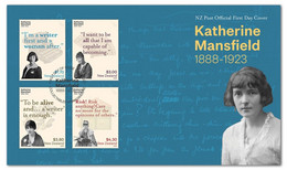 NEW ZEALAND 2023 Katherine Mansfield (1888 - 1983) ,Historical Literary Author, Set Of 4v On FDC(**) - Covers & Documents