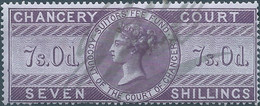 Great Britain-ENGLAND,Queen Victoria,1855 /1870 Revenue Stamp Tax Fiscal CHANCERY COURT,7s.0d. Seven Shillings,Used - Fiscaux
