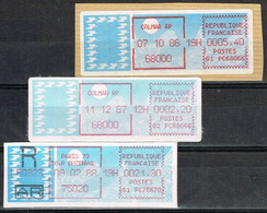 DIST 9 - FRANCE 3 Vignettes D'affranchissement Colmar 1986 - 1987 - Paris Recommandé 1988 - 1985 « Carrier » Papier