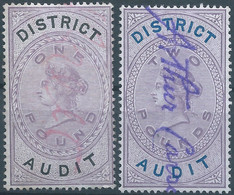 Great Britain-ENGLAND,Queen Victoria,1880-1900 Revenue Stamp Tax Fisca DISTRICT AUDIT,1&2 Pounds,Used - Steuermarken