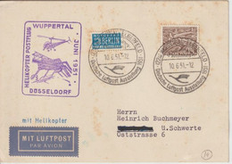 VOL HELICOPTERE ! - 1951 - CARTE VOL WUPPERTAL à DÜSSELDORF Avec TIMBRE De BERLIN - Lettres & Documents