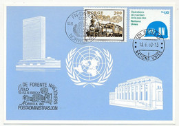 NORVEGE - Carte Postale ONU Cachets Exposition NORWEX 1980 Oslo Et TP ONU Maintien De La Paix Obl Genève 13/6/1960 - Covers & Documents