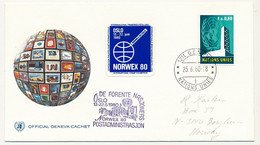 NORVEGE / ONU - 6 Documents ONU Avec Vignette Bleue "NORWEX 80" Oblit Diverses Et Stand ONU à L'expo - OSLO 1980 - Storia Postale
