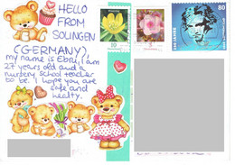 C2 : Germany Beethoven, Flower Stamps Used On Postcard - Covers & Documents