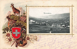 Sonceboz Gaufrée Chamois Sac De Montagne Edelweiss Piolet Corde 1905 - Sonceboz-Sombeval