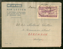 India 1951'S 6As Aerograms JAIN-ALS13 To Malaya Good Used # 7679C - Luchtpostbladen