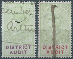 Great Britain-ENGLAND,Queen Victoria,1870-1800 Revenue Stamp Tax Fisca,DISTRICT AUDIT,5 & 10 Shillings,Used - Steuermarken