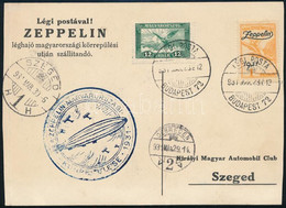 1931 Levelezőlap Zeppelin Magyarországi Körrepüléssel, 1P Zeppelin Bélyeggel, Debreceni Ledobással. - Andere & Zonder Classificatie