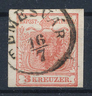 O 1850 3kr MP Ib 2-2 Gravúrtipus, Paradicsompiros "TEMESVÁR" Certificate: Strakosch - Other & Unclassified