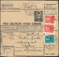 1933 50f Feladású Csomagszállító Lap "M.KIR.POSTA / 13" Bélyegzésekkel, "Hont" Kézi Ráírással, Dejtárra - Other & Unclassified