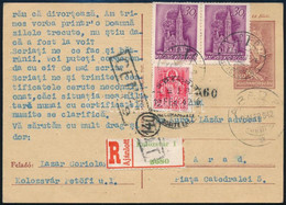 1942 Ajánlott Díjjegyes Levelezőlap Kiegészítéssel Kolozsvárról Aradra, Cenzúrázva / Registered Censored PS-card With Ad - Autres & Non Classés