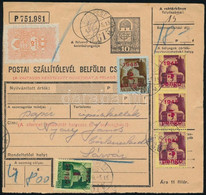 1945 (2. Díjszabás) Csomagszállító Kisegítő 15P Bérmentesítéssel / Parcel Card With 15P Franking "BUDAPEST" - "SÁRVÁR" - Other & Unclassified