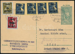 1945 (5. Díjszabás) 18f Díjjegyes Levelezőlap 6 Db Kisegítő Bélyeggel Díjkiegészítve "SZÉKESFEHÉRVÁR" - Pécs - Other & Unclassified