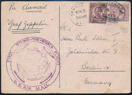 1929 Zeppelin Világ Körüli útja Levelezőlap New Yorkból Berlinbe / Round The World Flight Postcard From New York To Berl - Sonstige & Ohne Zuordnung