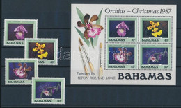 ** 1987 Karácsony, Orchideák Mi 663-666 + Blokk 52 - Otros & Sin Clasificación