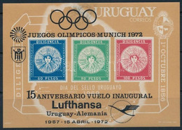 ** 1972. 15 éves Az Uruguay-Németország Lufthansa Légijárat Felülnyomott Blokk Mi 15 - Andere & Zonder Classificatie