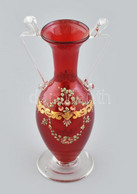 Velencei Antik üveg Váza, Fújt, Kézzel Festett, Aranyozott, Hibátlan, M: 20cm - Vidrio & Cristal