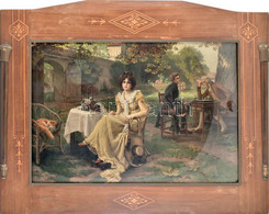 Antik Intarziás, Oszlopokkal Díszített üvegezett Fa Képkeret, Hermann Koch (1856-1939) Festménye Után Készült, Sakkjáték - Other & Unclassified