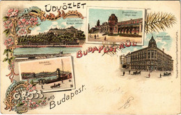 * T3 1899 (Vorläufer) Budapest, Királyi Vár és Várbazár, Margit Fürdő, Nemzeti Szíház, Lánchíd. Verlag & Druck Kunstasnt - Ohne Zuordnung
