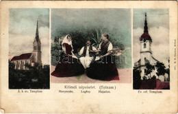 T2/T3 1910 Kölesd, Evangélikus Templom, Református Templom, Kölesdi Népviselet (Tolna Megye), Menyecske - Legény - Hajad - Ohne Zuordnung