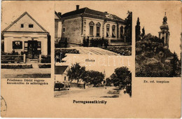T2/T3 1926 Porrogszentkirály (Somogy), Fő Utca, Református Templom, Friedmann Dávid Vegyeskereskedés üzlete és Szikvíz G - Unclassified