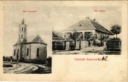 T2/T3 1911 Szamossályi (Fehérgyarmat), Református Templom és Iskola + "POSTAI ÜGYN." (EK) - Sin Clasificación
