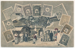 ** T2 Ada Kaleh, Török Bazár. Szecessziós Montázs Bélyegekkel / Turkish Bazaar Shop. Art Nouveau Montage With Stamps - Sin Clasificación