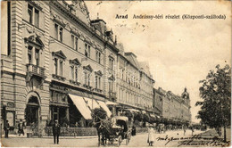 T2/T3 1907 Arad, Andrássy Tér, Központi Szálloda, Weinberger Kávéház, Lengyel Lőrinc Bútorgyár Reklám A Falon / Square,  - Ohne Zuordnung