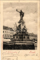 T2/T3 1903 Arad, Vértanú Szobor, Löwy Herman, Krausz Lajos üzlete. Kerpel Izsó Kiadása / Monument, Shops (ragasztónyom / - Ohne Zuordnung