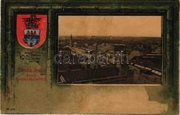 * T4 Arad, Látkép Madártávlatból. Szecessziós Címeres Litho Keret / General View. Art Nouveau, Litho Frame With Coat Of  - Ohne Zuordnung