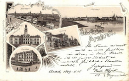 T2/T3 1899 Arad, Andrássy Tér, Marospart, Városház, Lyceum, Színház / Square, River Bank, Town Hall, Lyceum, Theatre, Fl - Ohne Zuordnung