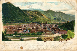 * T4 1899 (Vorläufer) Brassó, Kronstadt, Brasov; Látkép / General View. Art Nouveau, Litho (b) - Ohne Zuordnung