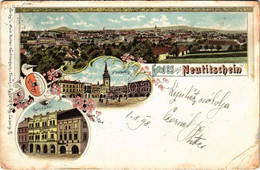 T3/T4 1898 (Vorläufer) Novy Jicín, Neutitschein; Stadtplatz, Rathhaus / Square, Town Hall. Art Nouveau, Floral, Litho (E - Ohne Zuordnung