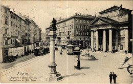 T2/T3 1908 Trieste, Trieszt; Tergesteo E Borsa Vecchia / Tergesteum U. Alte Börse / Square, Monument, Tram, Old Stock Ma - Ohne Zuordnung