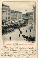 T2/T3 1905 Bucharest, Bukarest, Bucuresti, Bucuresci; Piata Teatrului / Theatre Square, Horse-drawn Carriages, Shops (EK - Unclassified