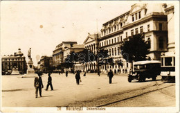* T2/T3 1934 Bucharest, Bukarest, Bucuresti, Bucuresci; Universitatea / University, Autobus, Tram, Monument. I. Podeanu  - Unclassified