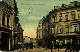 T2/T3 1912 Bucharest, Bukarest, Bucuresti, Bucuresci; Strada Academiei / Street View, Horse-drawn Tram, Hotel Union, Sho - Unclassified