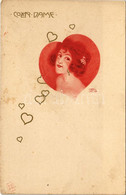 ** T2/T3 Coeur Dame / Art Nouveau Lady With Hearts. E.S.D.B. Litho S: Carl Józsa (felszíni Sérülés / Surface Damage) - Sin Clasificación