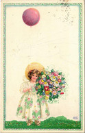 T2/T3 1921 Girl With Balloon And Flowers. P.J.G.W.I. Nr. 506-1. S: August Patek - Sin Clasificación