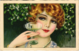 * T2 Hölgy Pezsgővel / Italian Lady Art Postcard. CCM. 2523. S: A. Bertiglia - Sin Clasificación