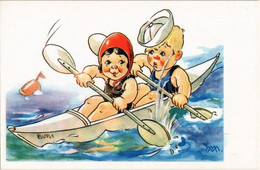 ** T1 4 Db Régi Olasz Művészlap, Gyerekek A Strandon / 4 Pre-1945 Italian Art Postcard, Children On The Beach. Cecami Nr - Sin Clasificación