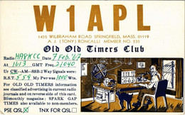 * T2/T3 W1APL Old Old Timers Club. 1455 Wilbraham Road Springfield, Mass. A.J. (Tony) Roncalli Member No. 235. / Amerika - Sin Clasificación