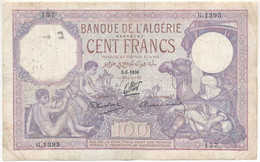 Algéria 1936. 100Fr "157 G. 1393" T:III- Ly., Kis Szakadás Algeria 1936. 100 Francs "157 G. 1393" C:VG Hole, Small Tear  - Non Classés