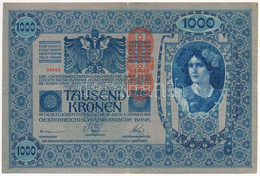 Ausztria 1919. (1902) 1000K "39926", Piros Függőleges "DEUTSCHÖSTERREICH" Felülbélyegzéssel, Mindkét Oldala Német, Rajzo - Sin Clasificación