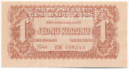 Csehszlovákia 1944. 1K "EM 498243", "SPECIMEN (MINTA)" Perforációval T:I,I- Czechoslovakia 1944. 1 Koruna "EM 498243", W - Zonder Classificatie