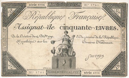 Franciaország 1792. 50L "Assignata" T:III,III- Szakadások France 1792. 50 Livres "Assignata" C:F,VG Tears  Krause A72 - Zonder Classificatie