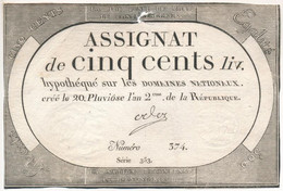 Franciaország 1794. 500L "Assignata" "353 374" T:III,III- Középvonalnál Fent Nagyobb Ly. France 1794. 500 Livres "Assign - Non Classificati