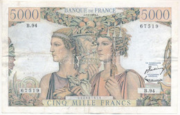 Franciaország 1952. 5000Fr "B.94 67519" T:III Tűlyukak  France 1952. 5000 Francs "B.94 67519" C:F Pinholes - Zonder Classificatie